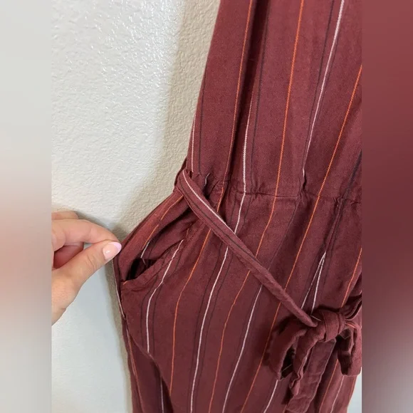 Billabong Bella Day Burgundy Multi Striped Culotte Jumpsuit XS - Picture 8 of 12